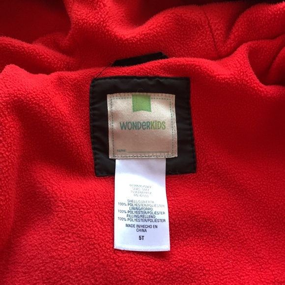 Nice boys black hooded winter jacket with red fleece lining - pre-loved - Picture 3 of 4